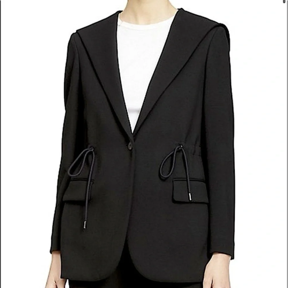 Theory Black Drape Drawstring Blazer Jacket Size Small - Picture 2 of 9